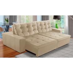 Sofá Retrátil e Reclinável 4 Lugares com Molas 2,70m Duda Suede Bege Adonai Estofados
