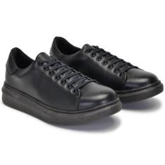 Tênis Casual Masculino Couro Macio Cadarço Liso Moderno-Masculino