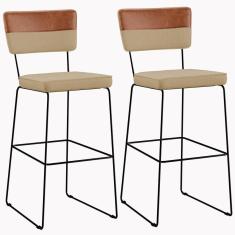 Kit 02 Banquetas Altas Allana L02 Faixa Camel Bege Escuro