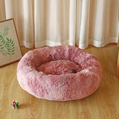 KAIJIE Cama para cães, cama calmante para gatos, travesseiro de pelúcia sintética, cama redonda de pelúcia para cães e gatos grandes, médios e pequenos, diâmetro circular de 100 cm