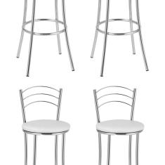 Kit 4 Banquetas Altas Cromadas Bc26/a - A102 Cromado/Branco