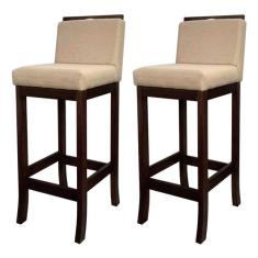 Kit 2 Banquetas Média em Madeira Capuccino Turim Linho Bege CCs - CCS 