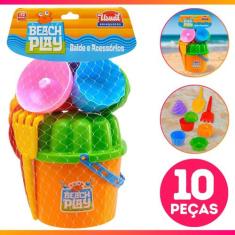 Brinquedo de Praia Balde Baldinho Beach Play c/ Forminhas e Rastelo 10