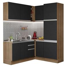 Cozinha Completa de Canto Madesa Glamy 329001 com Armário e Balcão (sem Tampo e Pia) - Rustic/preto
