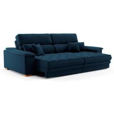 Sofá 3 Lugares Retrátil e Reclinável Lupin Linho Azul Marinho - Mobly