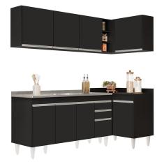 Armário De Cozinha Modulado De Canto Esquerdo 4 Peças Cp51 Com Pia Inox Preto - Lumil