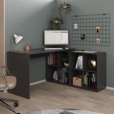 Escrivaninha em L Mesa Office 8 Nichos Nero II