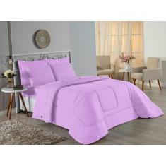 Edredom Queen Size + Jogo Cama Queen Malha Penteada 100% Algodão-4 peç
