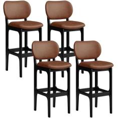 Kit 04 Banquetas Alta Para Cozinha Madeira Fixa Betta L02 Preto materi