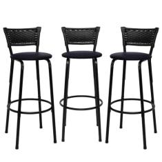 Kit 3 Banqueta Cadeira Alta Cozinha Balcão Bancada Acabamento Da Estru