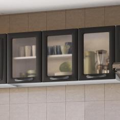 Armário Aéreo Suspenso 3 Portas 2 Prateleiras Cozinha Modulada 120 cm Organizador Itatiaia Grafite