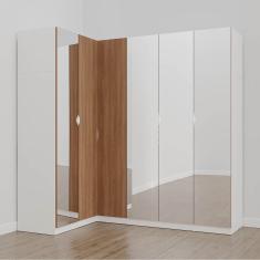 Guarda Roupa Modulado de Canto com Espelho 6 Portas 3 Peças Hera Cabecasa Madeiramadeira Branco Geada/Louro/Cromado