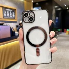 Capa de carregamento sem fio magnética revestida de luxo para iphone 14 13 12 mini 11 pro xs max x xr 7 8 plus capa macia transparente, preta, para iphone xr