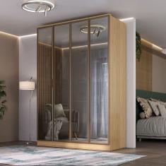 Guarda-roupa 4 Portas Reflecta 2 Gavetas Internas Ravi Olmo Italiano