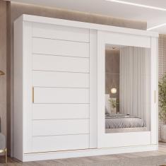 Guarda-roupa Casal 2 Portas de Correr 8 Gavetas com Espelho 100% Mdf Siena Espresso Móveis Branco Brilho