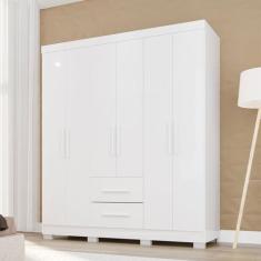 Guarda-Roupa Casal Diamante 6 Portas 2 Gavetas com Pés Branco - Pnr Mó