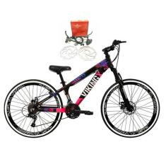 Bicicleta Aro 26 Vikingx Tuff Preto/Rosa 21v Alumínio Freio Hidráulico