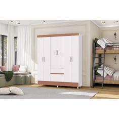 Roupeiro Ideal Plus 6 Portas e 2 Gavetas - Branco / Camarim - Vila Rica