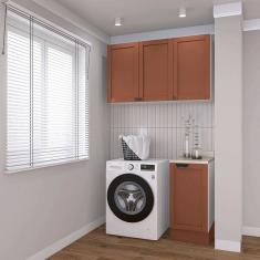 Lavanderia Modulada 2 Peças 1 Armário Aéreo 3 Portas 1 Balcão Arizona Cabecasa Madeiramadeira Branco/Terracota