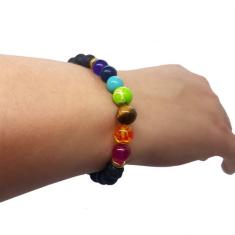 Pulseira Feminina 7 Chakras com Pedra Vulcânica Ajustável - Mandala