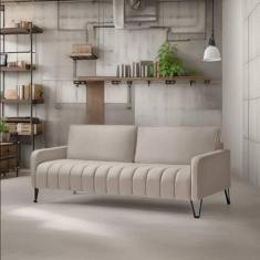 Sofá Living Savana 2,20 Mt - Pé de Ferro - Linho Bege - Estofados Pero