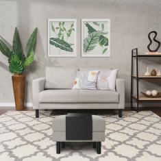 Conjunto Sofá 2 Lugares com Puff Baú 60cm e Bandeja Antúrio CabeCasa MadeiraMadeira