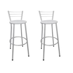Kit 2 Banquetas Altas Prata com Encosto Assento Branco