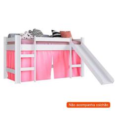 Cama Infantil Slide Com Escorregador Branca E Rosa