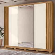 Guarda-roupa Casal 3 Portas de Correr 6 Gavetas com Espelho e Pés Ariz