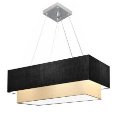Lustre Pendente Duplo Retangular Vivare Md-4322 Cúpula em Tecido 99x40cm x 80x30cm - Bivolt