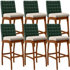 Kit 06 Banquetas Altas Mila Facto Verde Musgo Linho Cru