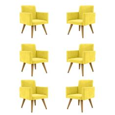 Kit 6 Poltronas Cadeiras Nina Escritório Recepção Suede Amarelo Balaqui Decor