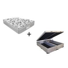 Cama Box Baú King 193 Bipartido Tecido Suede Bege com Colchão de Molas Ensacadas Evolution - Probel - 72x193x203
