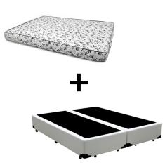 Cama Box Queen 158 - Tecido Sintético Branco com Colchão Nápoles Bello Box - 100% Espuma - D33 54x158x198