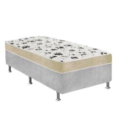 Cama Box Solteiro Suede Cinza + Colchão Solteiro Suede Bege Orto Molas Ensacada 88x188x55