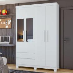 Guarda-Roupa 4 Portas 2 Gavetas Zeus com espelho e com Pés Branco