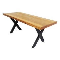 Mesa Industrial Texas Madeira Maciça 2,20m Ferragem Preta