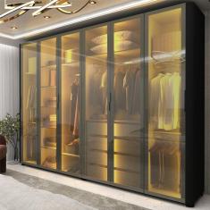 Guarda-roupa Casal 6 Portas com 6 Portas Reflecta com Pés com Led Innova Preto Acetinado