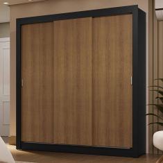 Guarda-Roupa Casal 3 Portas de Correr Preto/Rustic Sublime Madesa