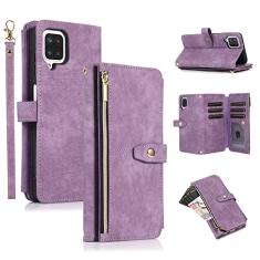 UEEBAI Capa para Samsung Galaxy A12 5G/Samsung Galaxy M12, 9 compartimentos para cartões, carteira de couro à prova de choque, capa flip com alça de mão, compartimentos para cartões, bolso com zíper,