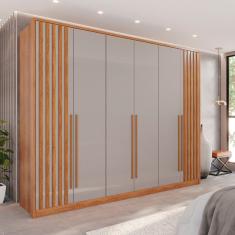 Guarda-Roupa 6 Portas 1 Gaveta Anápolis Ripado 100% MDF Cinamomo/Off White