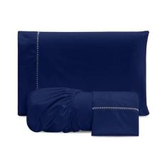 Jogo De Lençol Casal 3 Peças 300 Fios Azul Marinho - Sofisticada Moda 