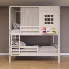 Beliche Casinha Reta com Grade Removível e Cortina Madeira Maciça Bran