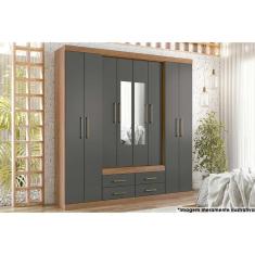 Guarda Roupa 8 Portas (2 C- Espelho) E 4 Gavetas Nápoles Jatobá-grafite - Santos Andirá