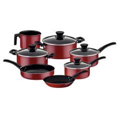 Jogo de panelas em aluminio antiaderente vermelho 7 peças tramontina