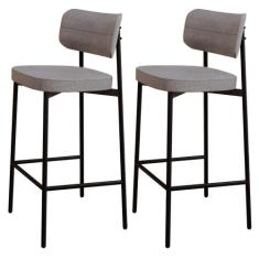 Kit 02 Banquetas Alta Bar Cozinha Sala De Jantar Aço Preto Kaira C01 L
