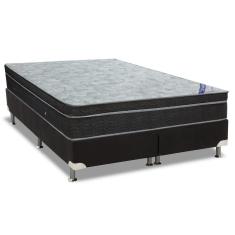 Cama Box Queen: Colchão Molas Ortobom Nanolastic Light Selado + Base CRC Suede Black(158x198)