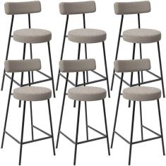 Kit 06 Banquetas Baixa Para Cozinha Sala De Jantar Bar Bancada Milão L02 Bouclê Creme - Lyam Decor