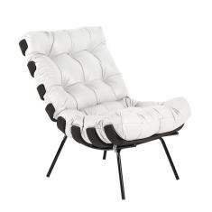 Poltrona Decorativa Sala de Estar Costela Base Preta Couro Branco - Gran Belo