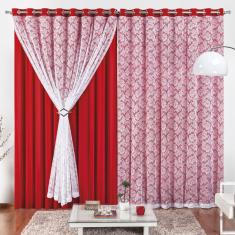 Cortina 3 Mts Sala Quarto Malha Renda para Trilho Suisso Baratissima Vermelha